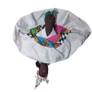 Handmade African American Cloth Dolls In Colorful Dresses one doll flip skirt